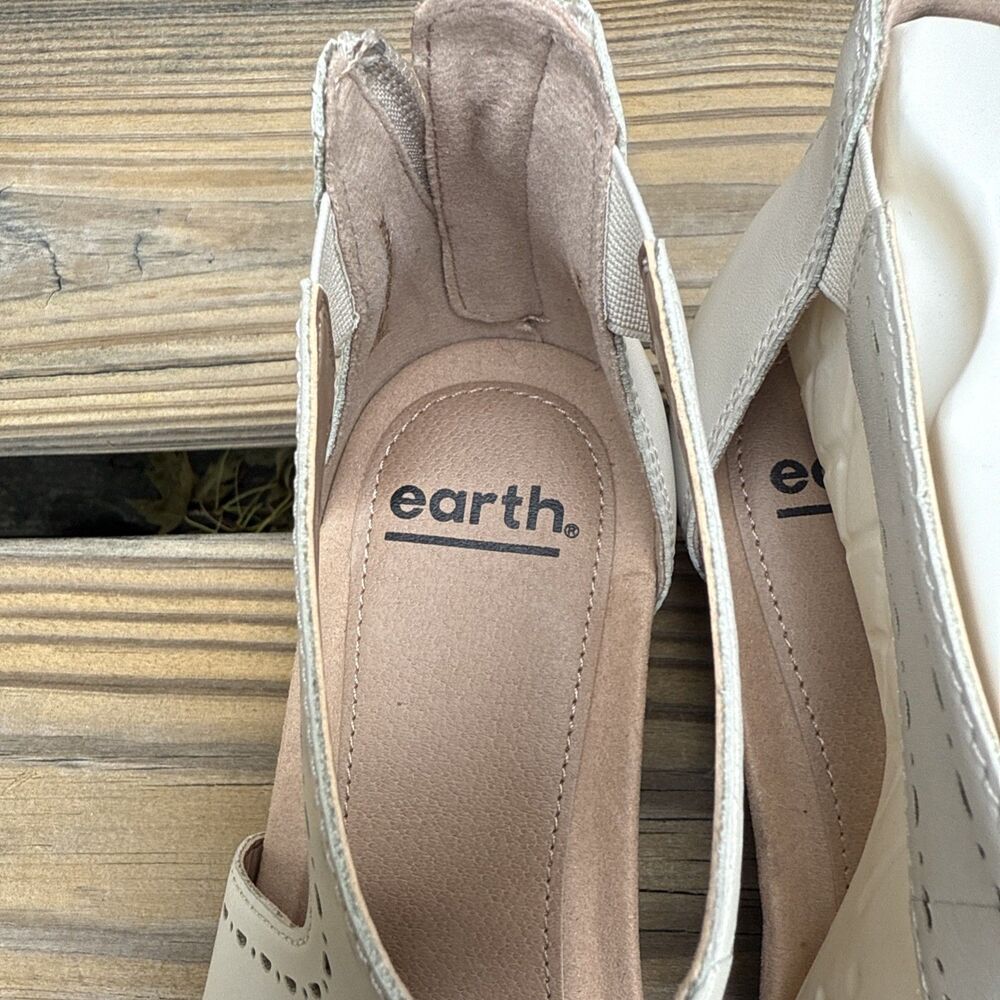 New Earth Womens Pisa Truro Leather Wedge Sandals Beige Size 8M - Picture 3 of 7